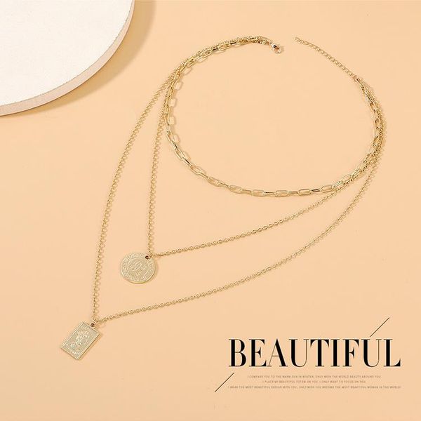 chains fashion style roman head multi-layer necklace women's creative personality geometric pendant clavicle chain, Silver
chains fashion style roman head multi-layer necklace women's creative personality geometric pendant clavicle chain, Silver