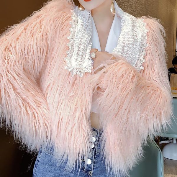 women's fur & faux lucyever fashion winter pink coat women elegant turn-down collar plush coats woman sweet warm crop jackets 2021, Black
women's fur & faux lucyever fashion winter pink coat women elegant turn-down collar plush coats woman sweet warm crop jackets 2021, Black