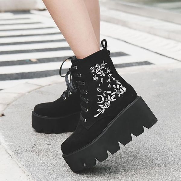 boots female flock wedges round toe lace-up solid high heel ankle platform with med 2021 winter leisure shoes, Black
boots female flock wedges round toe lace-up solid high heel ankle platform with med 2021 winter leisure shoes, Black