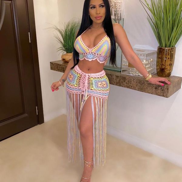 women's swimwear spaghetti strap bra and crochet tassel beach skirt summer outfit womens two piece, White;black
women's swimwear spaghetti strap bra and crochet tassel beach skirt summer outfit womens two piece, White;black