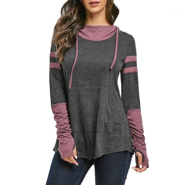 women casual hooded blouse loose ruched sleeve pocket ladies patchwork contrast heathered tunic shirt dames kleding women's blouses &, White 
women casual hooded blouse loose ruched sleeve pocket ladies patchwork contrast heathered tunic shirt dames kleding women's blouses &, White