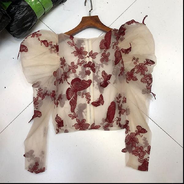 women lady crochet mesh sheer see through long puff sleeve shirt o neck casual butterfly embroidered blouse top, White
women lady crochet mesh sheer see through long puff sleeve shirt o neck casual butterfly embroidered blouse top, White