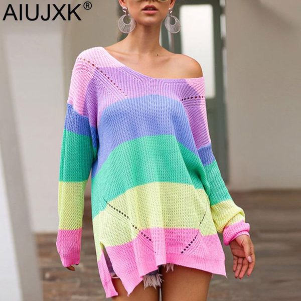 women's sweaters aiujxk autumn 2021 oversize rainbow sweter women long sleeve casual plus size knitted jumper pullover female knitwear, White;black
women's sweaters aiujxk autumn 2021 oversize rainbow sweter women long sleeve casual plus size knitted jumper pullover female knitwear, White;black