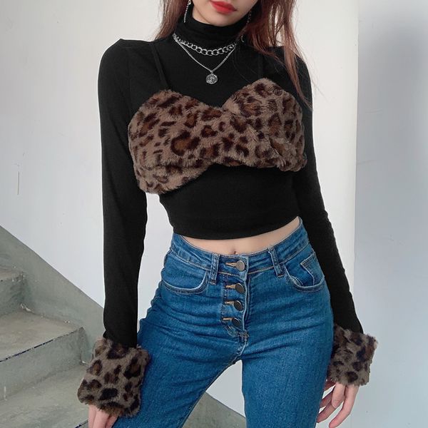 leopard fur patchwork womens t-shirt goth aesthetic turtleneck long sleeve shirt autumn streetwear skinny crop, White
leopard fur patchwork womens t-shirt goth aesthetic turtleneck long sleeve shirt autumn streetwear skinny crop, White