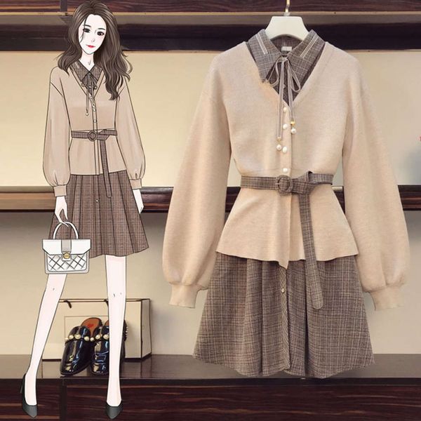 light luxury mm large women's 2020 autumn new fat foreign sister style slim age reducing sweater coat dress suit, Black;gray
light luxury mm large women's 2020 autumn new fat foreign sister style slim age reducing sweater coat dress suit, Black;gray