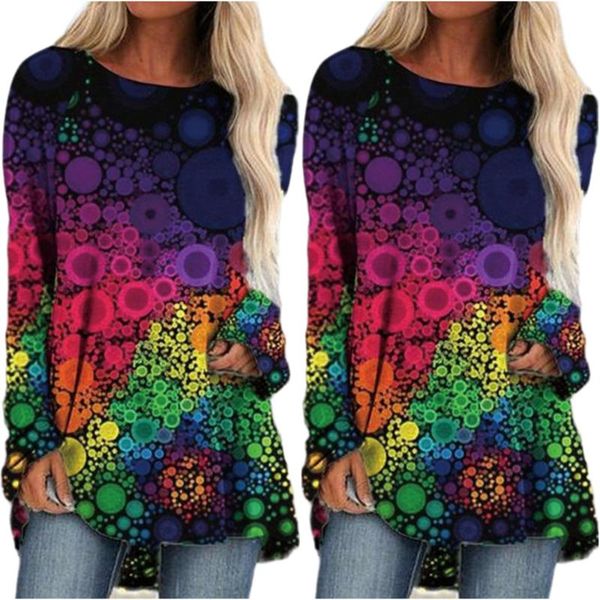 women's crew neck multicolored printed pullover ladies long sleeve t-shirt female casual winter spring tunic, White
women's crew neck multicolored printed pullover ladies long sleeve t-shirt female casual winter spring tunic, White