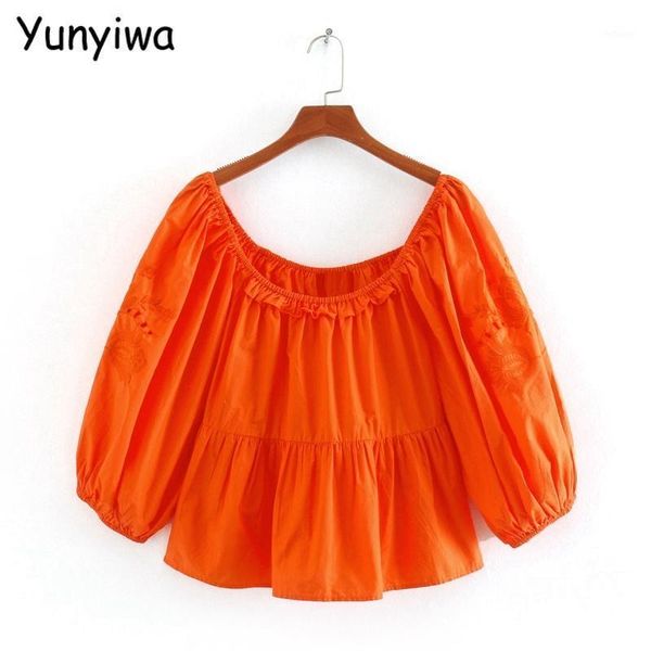 women's blouses & shirts women embroidery orange cotton loose o-neck female casual summer ce315, White
women's blouses & shirts women embroidery orange cotton loose o-neck female casual summer ce315, White