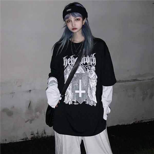 2021 spring autumn new dark bla long sleeve fake two-piece t-shirt korean loose harajuku style clothes women vintage oversized, Black
2021 spring autumn new dark bla long sleeve fake two-piece t-shirt korean loose harajuku style clothes women vintage oversized, Black