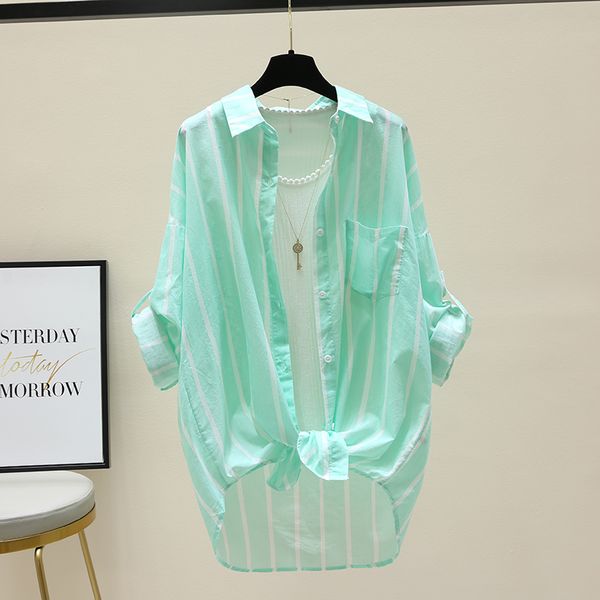 striped shirt womens spring cotton cardigan mid-length thin loose outer sun protection shirt 2021 new coat, White
striped shirt womens spring cotton cardigan mid-length thin loose outer sun protection shirt 2021 new coat, White