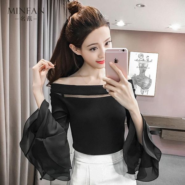 women's blouses & shirts mesh striped slash neck off shoulder womens clothing flare sleeve women blouse, White
women's blouses & shirts mesh striped slash neck off shoulder womens clothing flare sleeve women blouse, White