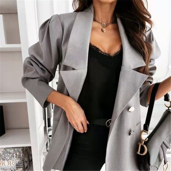 2021 new solid double breasted coat fashion loose long sleeve elegant suit jacket office women blazer iwl8, White;black
2021 new solid double breasted coat fashion loose long sleeve elegant suit jacket office women blazer iwl8, White;black