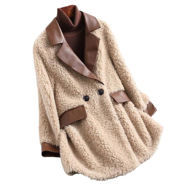 women's fur & faux 2021 sheep shearing lamb coat leather temperament commuter granular velvet mid-length button winter, Black
women's fur & faux 2021 sheep shearing lamb coat leather temperament commuter granular velvet mid-length button winter, Black