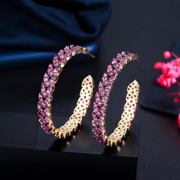 hoop & huggie cwwzircons designer two tone gold color pink red cubic zircon crystal wheat link big round earrings for women jewelry cz906, Golden;silver
hoop & huggie cwwzircons designer two tone gold color pink red cubic zircon crystal wheat link big round earrings for women jewelry cz906, Golden;silver