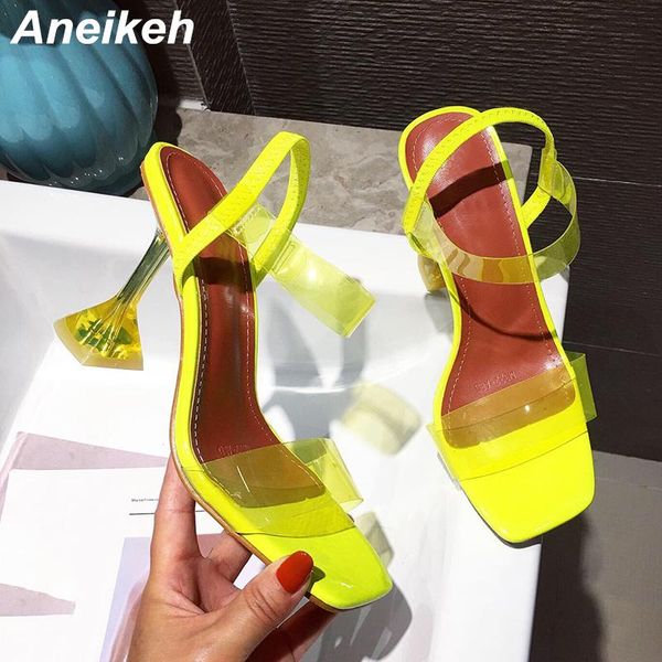 sandals aneikeh 2021 summer pvc women's shoes fashion retro shallow narrow band pointed toe high heels wedding zapatos de mujer, Black