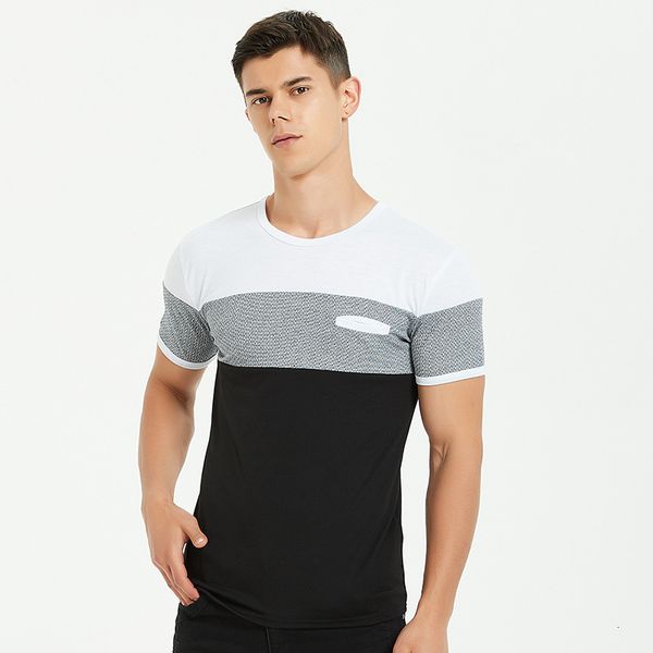 new summer short sleeve t-shirt casual business men's striped round neck slim pullover, White;black
new summer short sleeve t-shirt casual business men's striped round neck slim pullover, White;black
