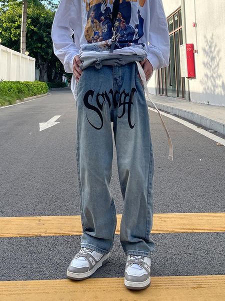 men's jeans american street style retro hip-hop letter embroidered loose belt niche wide-legged trousers, Blue
men's jeans american street style retro hip-hop letter embroidered loose belt niche wide-legged trousers, Blue