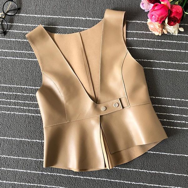 women's leather & faux 2021 spring womens vest slim irregular khaki fashion front button top, Black
women's leather & faux 2021 spring womens vest slim irregular khaki fashion front button top, Black