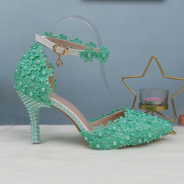 light green lace flower wedding shoe and set pearl heels toe strap ladies party matching lace-up zs1u, Black
light green lace flower wedding shoe and set pearl heels toe strap ladies party matching lace-up zs1u, Black