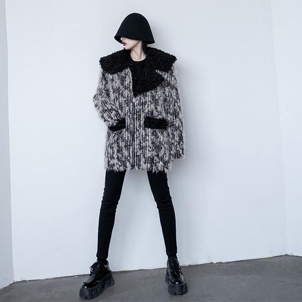 women's wool & blends fit big loose size striped fur thick woolen coat parkas long sleeve women fashion tide autumn winter 2021 1dd1321, Black
women's wool & blends fit big loose size striped fur thick woolen coat parkas long sleeve women fashion tide autumn winter 2021 1dd1321, Black