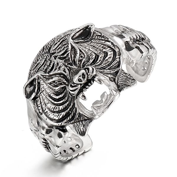 70*52mm size 111g weight large big jewelry fashion personality vintage stainless steel bracelet tiger head open bracelet bangle cuff for men, White
70*52mm size 111g weight large big jewelry fashion personality vintage stainless steel bracelet tiger head open bracelet bangle cuff for men, White