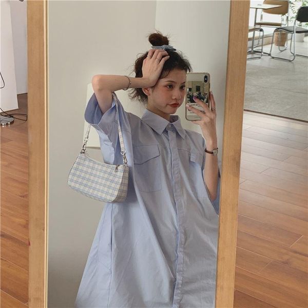 casual dresses short sleeve dress women turn down collar waist band harajuku simple shirt-dress fashion loose designer chic knee-length vest, Black;gray
casual dresses short sleeve dress women turn down collar waist band harajuku simple shirt-dress fashion loose designer chic knee-length vest, Black;gray