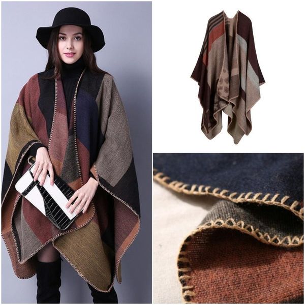scarves jtvovo 2021 women's cashmere contrast shawl warm winter whole body wrapped blanket 130*150cm oversized coat poncho pashmina, Blue;gray
scarves jtvovo 2021 women's cashmere contrast shawl warm winter whole body wrapped blanket 130*150cm oversized coat poncho pashmina, Blue;gray