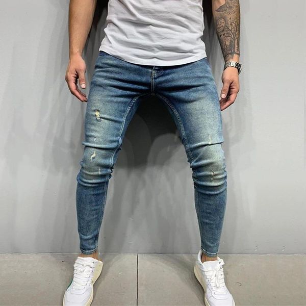men's jeans retro skinny men fashion streetwear slim stretch hip hop youth ripped hole denim pants quality male brand clothing, Blue 
men's jeans retro skinny men fashion streetwear slim stretch hip hop youth ripped hole denim pants quality male brand clothing, Blue