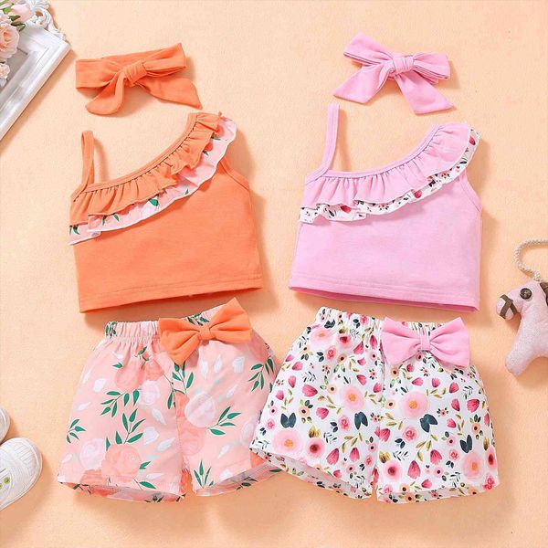 1 5y summer cute baby girls clothes sets 3pcs one shoulder ruffles floral printed shorts headband, White
1 5y summer cute baby girls clothes sets 3pcs one shoulder ruffles floral printed shorts headband, White
