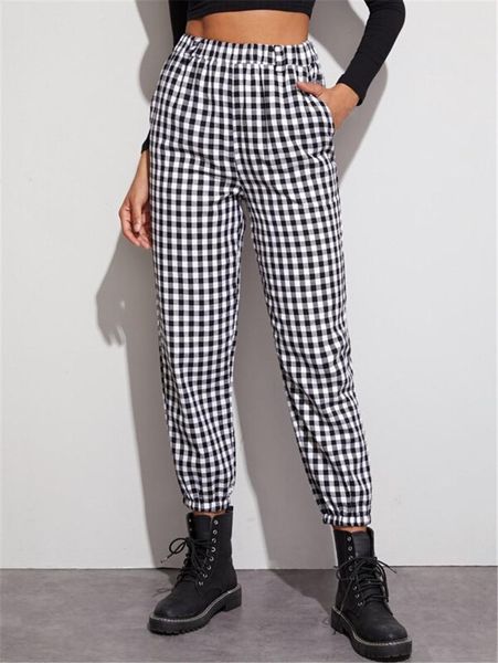 women's pants & capris 2021 women gingham plaid high elastic waist trousers joggers loose causal streetwear sport full length, Black;white
women's pants & capris 2021 women gingham plaid high elastic waist trousers joggers loose causal streetwear sport full length, Black;white