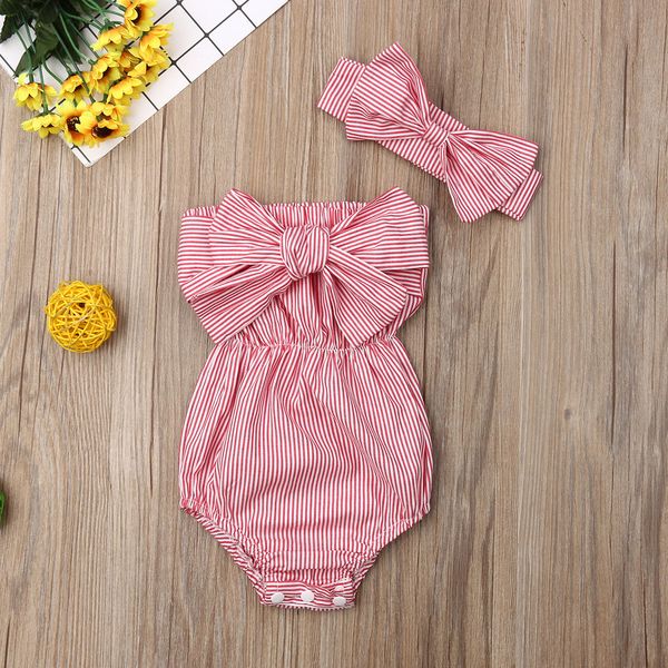 fashion newborn baby girl clothes off shoulder bowknot striped bodysuit jumpsuit headband 2pcs outfits set, White
fashion newborn baby girl clothes off shoulder bowknot striped bodysuit jumpsuit headband 2pcs outfits set, White