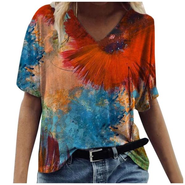 women's t-shirt tie dye printed tshirts plus size short sleeve young v-neck tee blusas elegantes mujer roupas feminina, White
women's t-shirt tie dye printed tshirts plus size short sleeve young v-neck tee blusas elegantes mujer roupas feminina, White