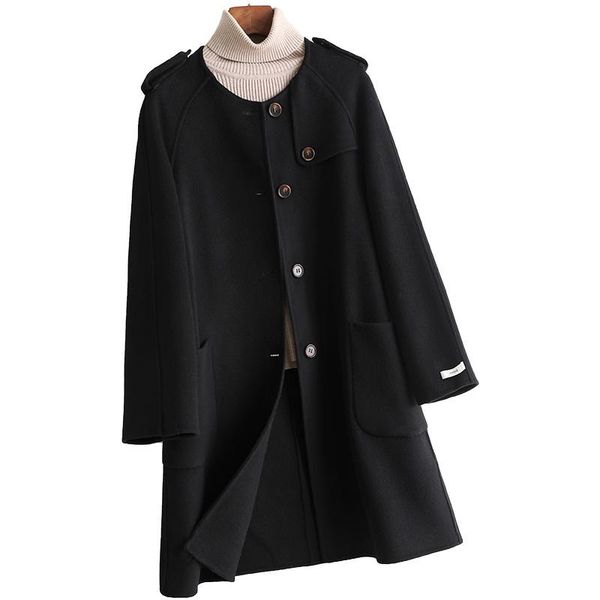 women's fur & faux genuine blended wool coat autumn women long outwear suit lf21039kqn, Black
women's fur & faux genuine blended wool coat autumn women long outwear suit lf21039kqn, Black