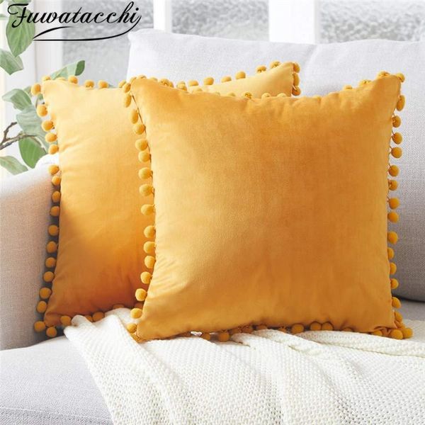 cushion/decorative pillow fuwatacchi soft velvet cushion cover with pompom ball white yellow blue bedroom sofa decoration case 45x45cm
cushion/decorative pillow fuwatacchi soft velvet cushion cover with pompom ball white yellow blue bedroom sofa decoration case 45x45cm