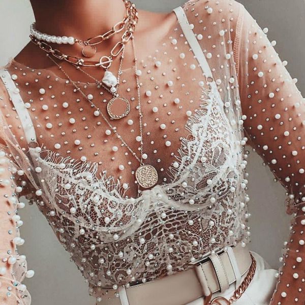 2021 new see through thin tulle blouses with beading long sleeve clubwear night date out transparent mesh female ladies fashion lf, White
2021 new see through thin tulle blouses with beading long sleeve clubwear night date out transparent mesh female ladies fashion lf, White
