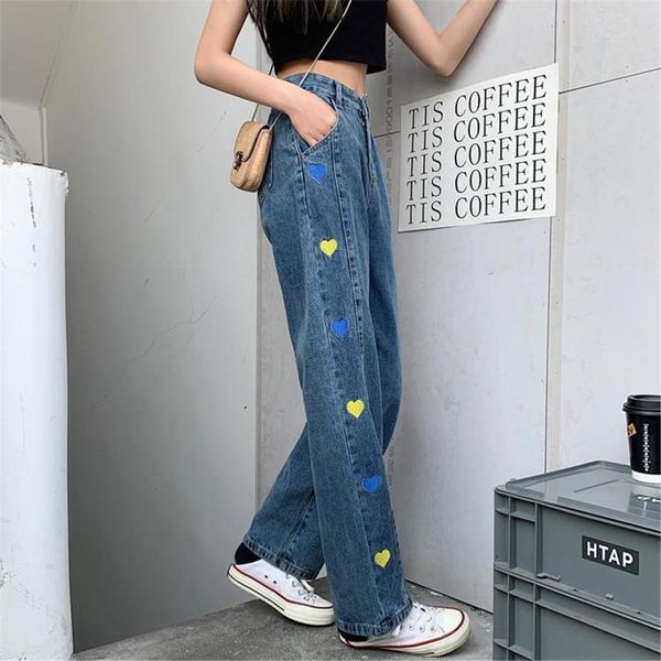 women's jeans summer kawaii heart print pants female women boyfriend high waist vintage cool stright trousers girl, Blue
women's jeans summer kawaii heart print pants female women boyfriend high waist vintage cool stright trousers girl, Blue