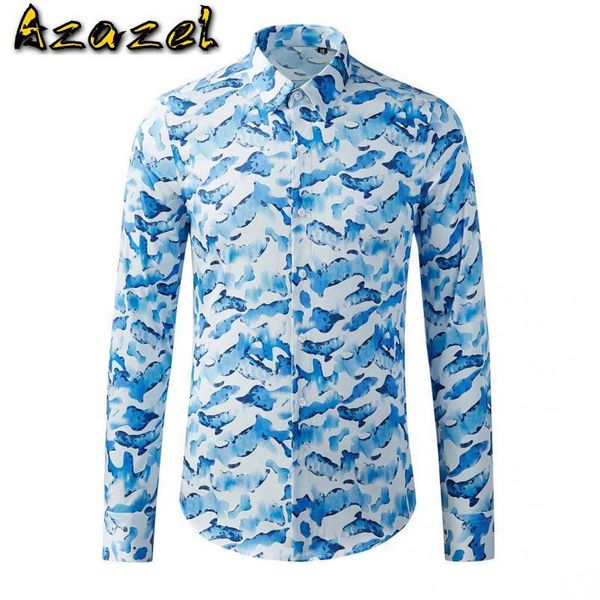 men's casual shirts azazel long sleeve male blue allover printed mens dress fashion slim fit party 3xl, White;black
men's casual shirts azazel long sleeve male blue allover printed mens dress fashion slim fit party 3xl, White;black
