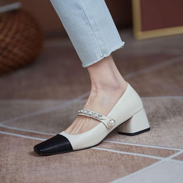 dress shoes 2021 spring high heels women's pumps genuine leather square toe mixed colors dating elegant women, Black
dress shoes 2021 spring high heels women's pumps genuine leather square toe mixed colors dating elegant women, Black