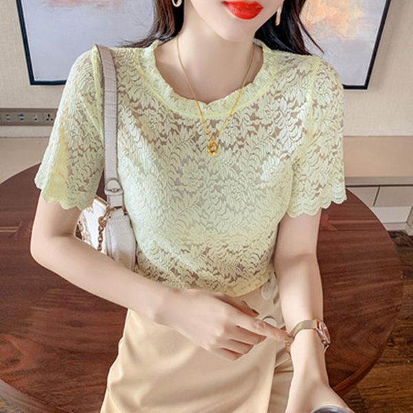 women's t-shirt summer korean clothes lace thin fashion solid hollow out women short sleeve casual all-match tees, White
women's t-shirt summer korean clothes lace thin fashion solid hollow out women short sleeve casual all-match tees, White