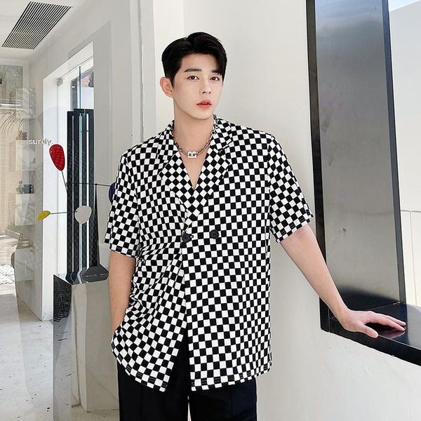 men's casual shirts male harajuku vintage fashion summer men checkerboard plaid short sleeve loose, White;black
men's casual shirts male harajuku vintage fashion summer men checkerboard plaid short sleeve loose, White;black