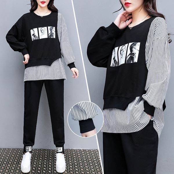 female sport suit plus size sweatshirt + two pieces clothing and fashion matching pants print set ybvj, White
female sport suit plus size sweatshirt + two pieces clothing and fashion matching pants print set ybvj, White