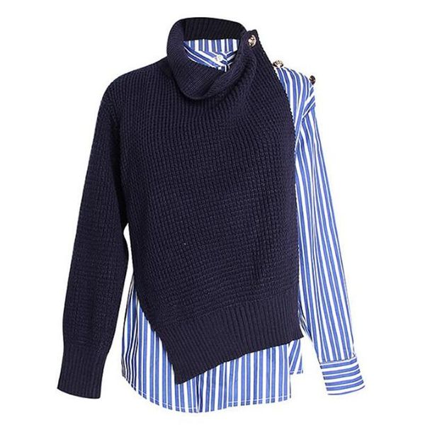 women's sweaters 2021 spring high collar long sleeve dark blue knitting irregular stitch striped loose sweater women coat, White;black
women's sweaters 2021 spring high collar long sleeve dark blue knitting irregular stitch striped loose sweater women coat, White;black
