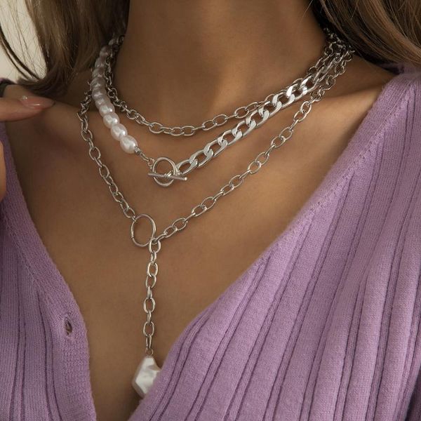 chains women jewelry multi layers pendant necklace 2021 design simulated pearl punk metal chain for girl lady gifts, Silver
chains women jewelry multi layers pendant necklace 2021 design simulated pearl punk metal chain for girl lady gifts, Silver