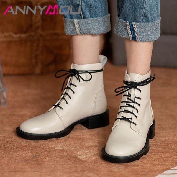boots annymoli woman natural genuine leather med heel ankle lace up thick short round toe ladies shoes autumn, Black
boots annymoli woman natural genuine leather med heel ankle lace up thick short round toe ladies shoes autumn, Black