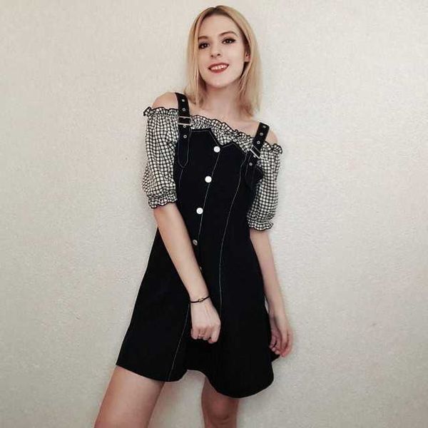 2021singrain women plaid strap korean slash neck off shoulder button puff sleeve dress summer patchwork a line sundress, Black;gray
2021singrain women plaid strap korean slash neck off shoulder button puff sleeve dress summer patchwork a line sundress, Black;gray