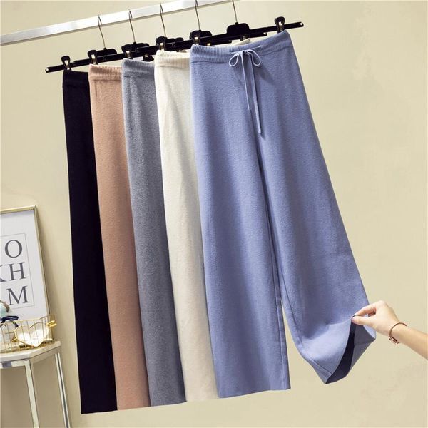 women's pants & capris 2021 autumn winter thick casual straight women female drawstring loose knitted wide leg crop, Black;white
women's pants & capris 2021 autumn winter thick casual straight women female drawstring loose knitted wide leg crop, Black;white
