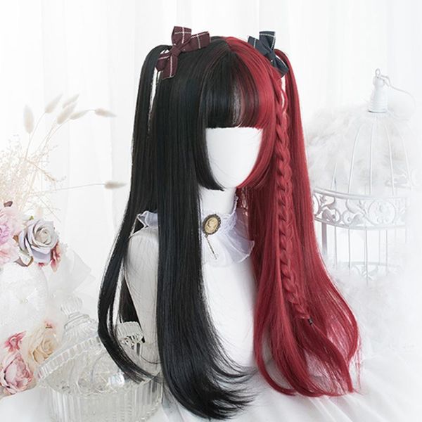 synthetic wigs wtb long for women straight half red black with bangs lolita wig heat resistant fiber cosplay
synthetic wigs wtb long for women straight half red black with bangs lolita wig heat resistant fiber cosplay