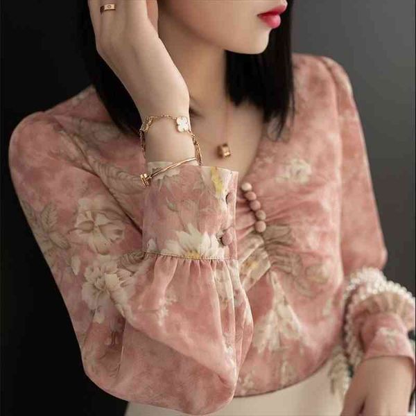 v neck pink chiffon autumn womens shirt long sleeved printed blusas ropa de mujer, White
v neck pink chiffon autumn womens shirt long sleeved printed blusas ropa de mujer, White