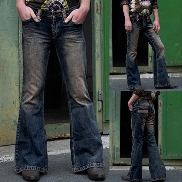 men's jeans vintage punk full length light wash bootcut pocket flare pants daily fashion casual pantalones, Blue
men's jeans vintage punk full length light wash bootcut pocket flare pants daily fashion casual pantalones, Blue