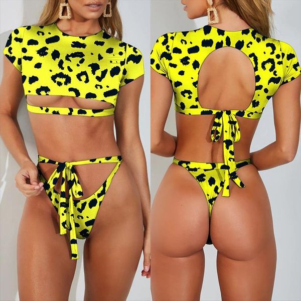 leopard yellow bikini women swimsuit crop short sleeve female beach wear bathing suit hollow out push up swimwear, White;black
leopard yellow bikini women swimsuit crop short sleeve female beach wear bathing suit hollow out push up swimwear, White;black