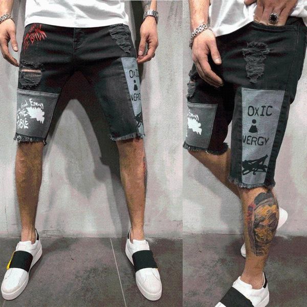 men's jeans summer men ripped denim shorts fashion letter print patchwork black jean man skinny distressed knee length pants, Blue
men's jeans summer men ripped denim shorts fashion letter print patchwork black jean man skinny distressed knee length pants, Blue